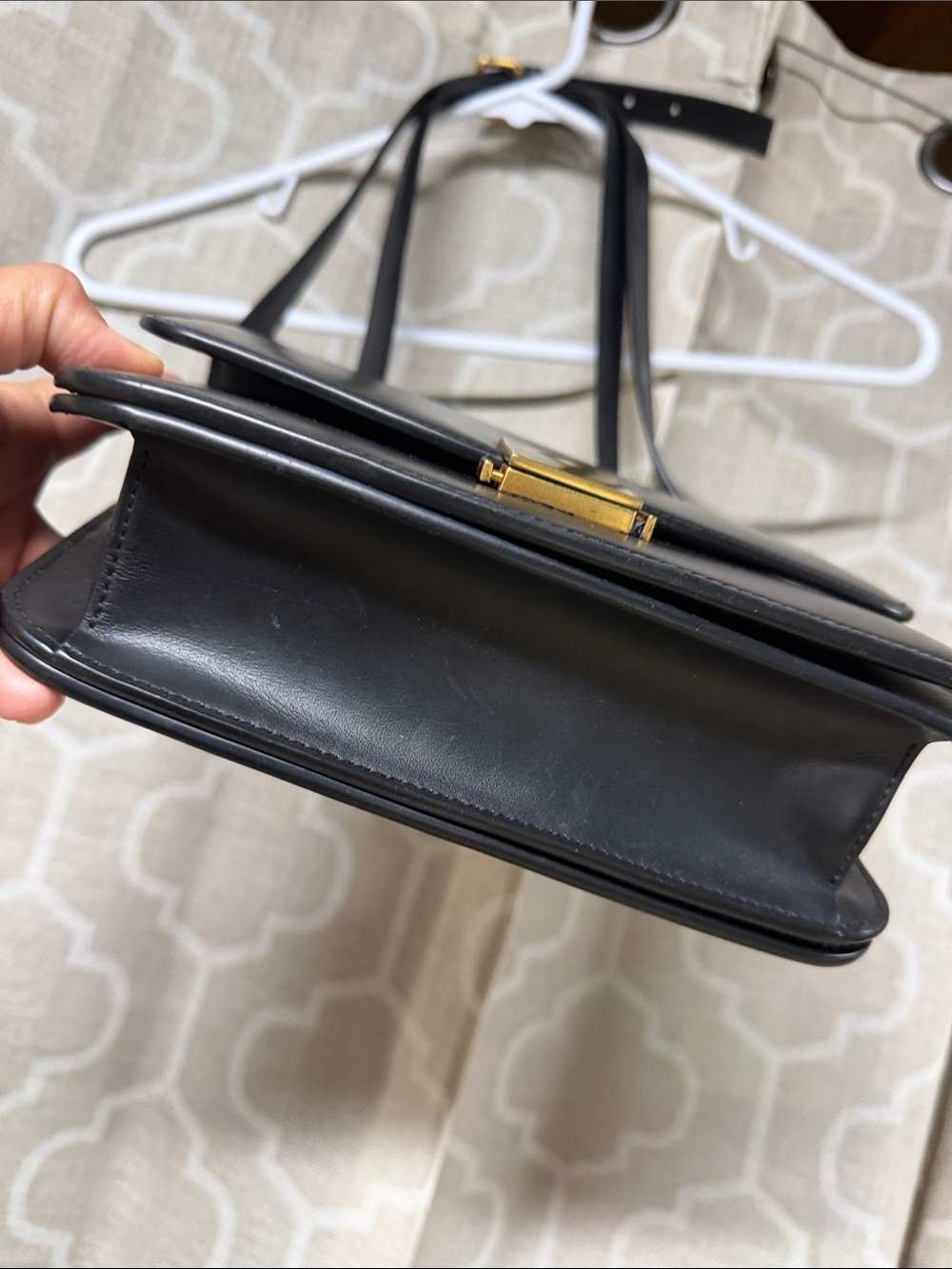 Quince Italian Leather Box Shoulder Bag in black structured gold-tone hardware - Picture 4 of 11